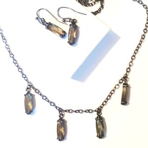 Black And Green Necklace And Earrings Jewelry Set